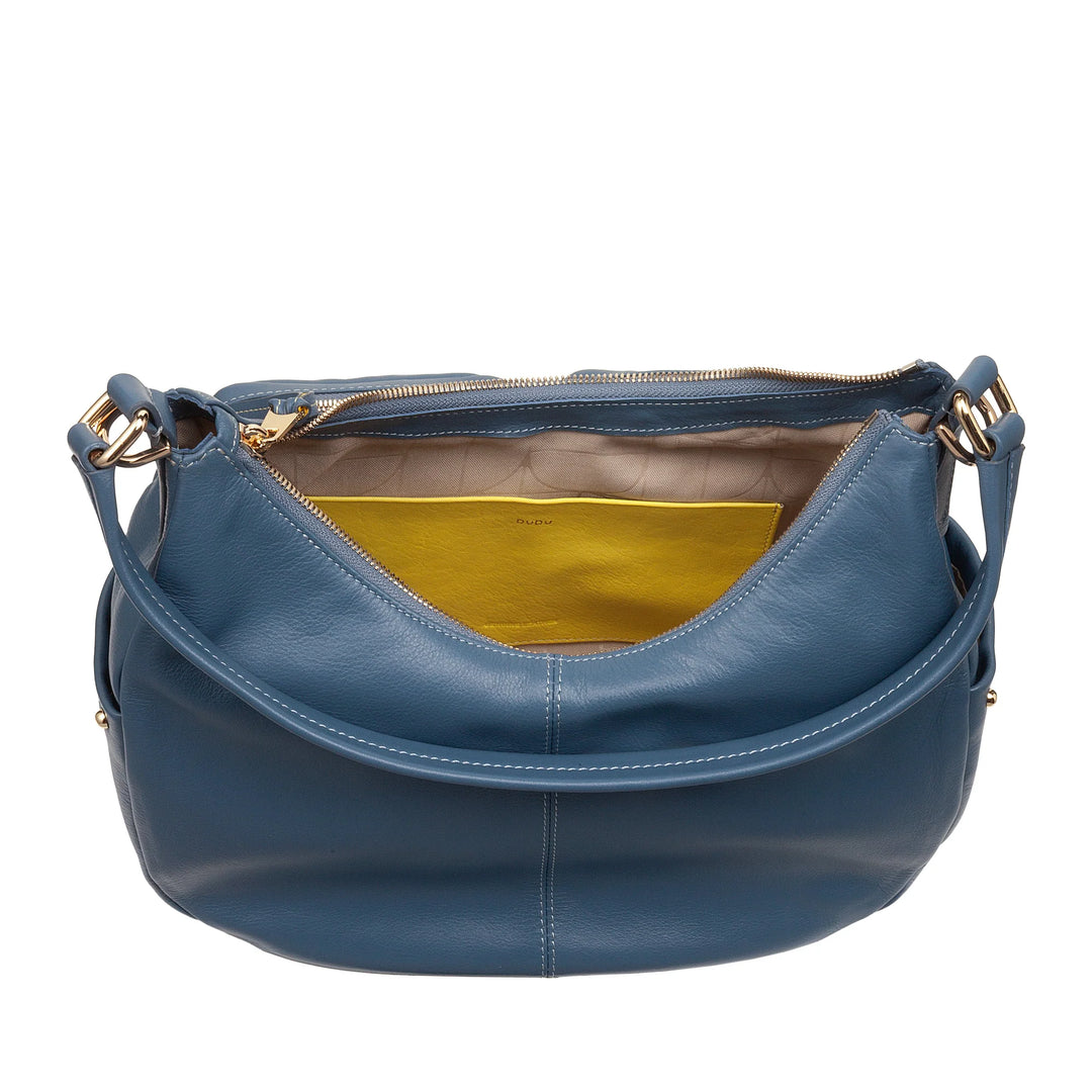 DUDU Damen-Umhängetasche aus Leder mit abnehmbarem Schultergurt, geräumig und elegant – Hobo-Tasche mit mehreren Taschen, Bananentasche mit Reißverschluss