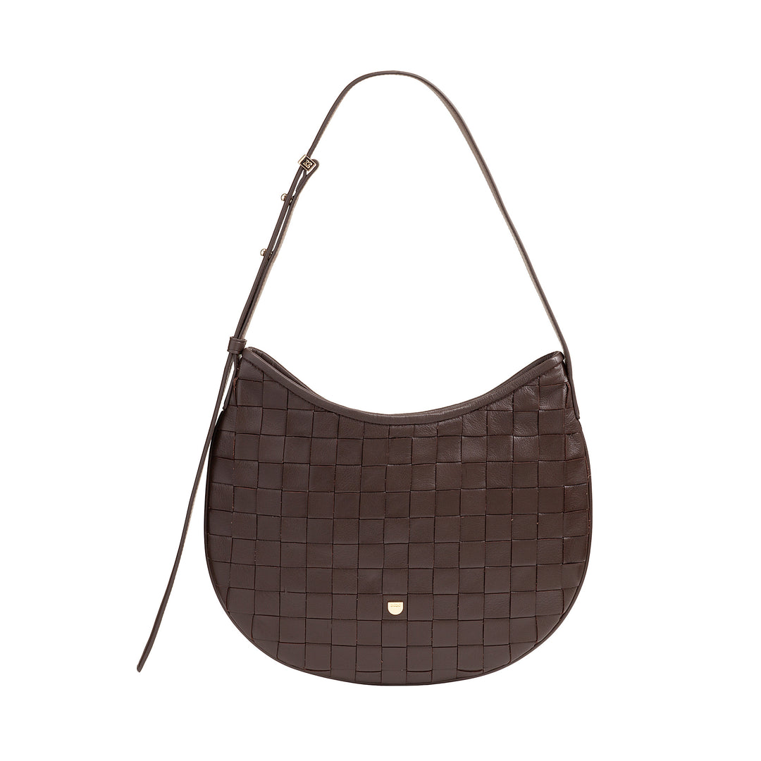 DUDU Skuldertaske til kvinder i ægte vævet læder - Elegant Hobo-taske med justerbar skulderrem og lynlås, håndværksmæssigt design, rummelig og alsidig