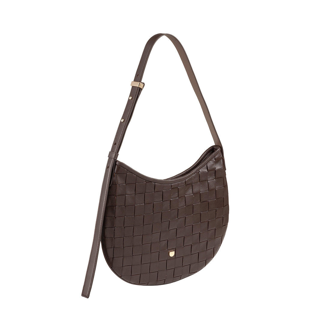 DUDU Skuldertaske til kvinder i ægte vævet læder - Elegant Hobo-taske med justerbar skulderrem og lynlås, håndværksmæssigt design, rummelig og alsidig