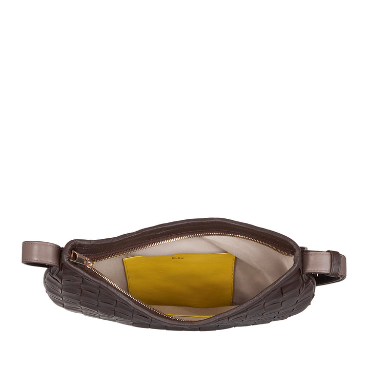 DUDU Skuldertaske til kvinder i ægte vævet læder - Elegant Hobo-taske med justerbar skulderrem og lynlås, håndværksmæssigt design, rummelig og alsidig