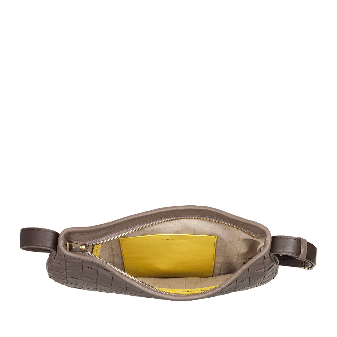 DUDU Damen-Umhängetasche aus echtem gewebtem Leder – elegante Hobo-Tasche mit verstellbarem Schultergurt und Reißverschluss, handwerkliches Design, geräumig und vielseitig