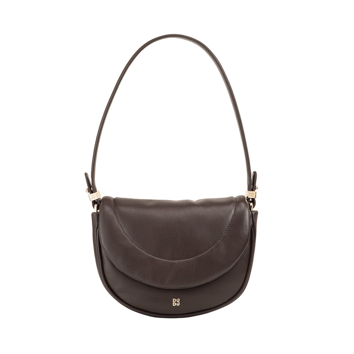 DUDU Damen-Umhängetasche aus gestepptem Leder, kleine elegante gepolsterte Handtasche mit Klappe, abnehmbarem Schultergurt und Schultergurt