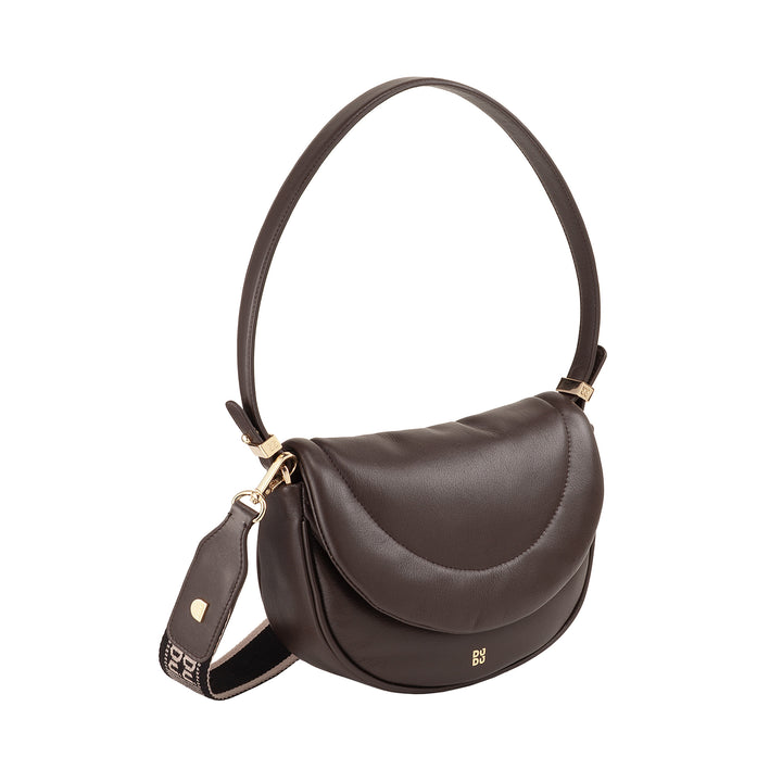 DUDU Damen-Umhängetasche aus gestepptem Leder, kleine elegante gepolsterte Handtasche mit Klappe, abnehmbarem Schultergurt und Schultergurt