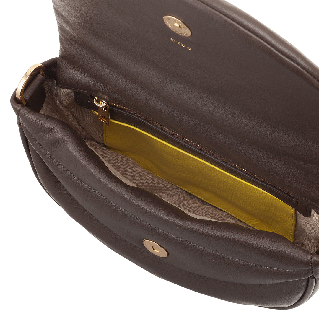 DUDU Damen-Umhängetasche aus gestepptem Leder, kleine elegante gepolsterte Handtasche mit Klappe, abnehmbarem Schultergurt und Schultergurt