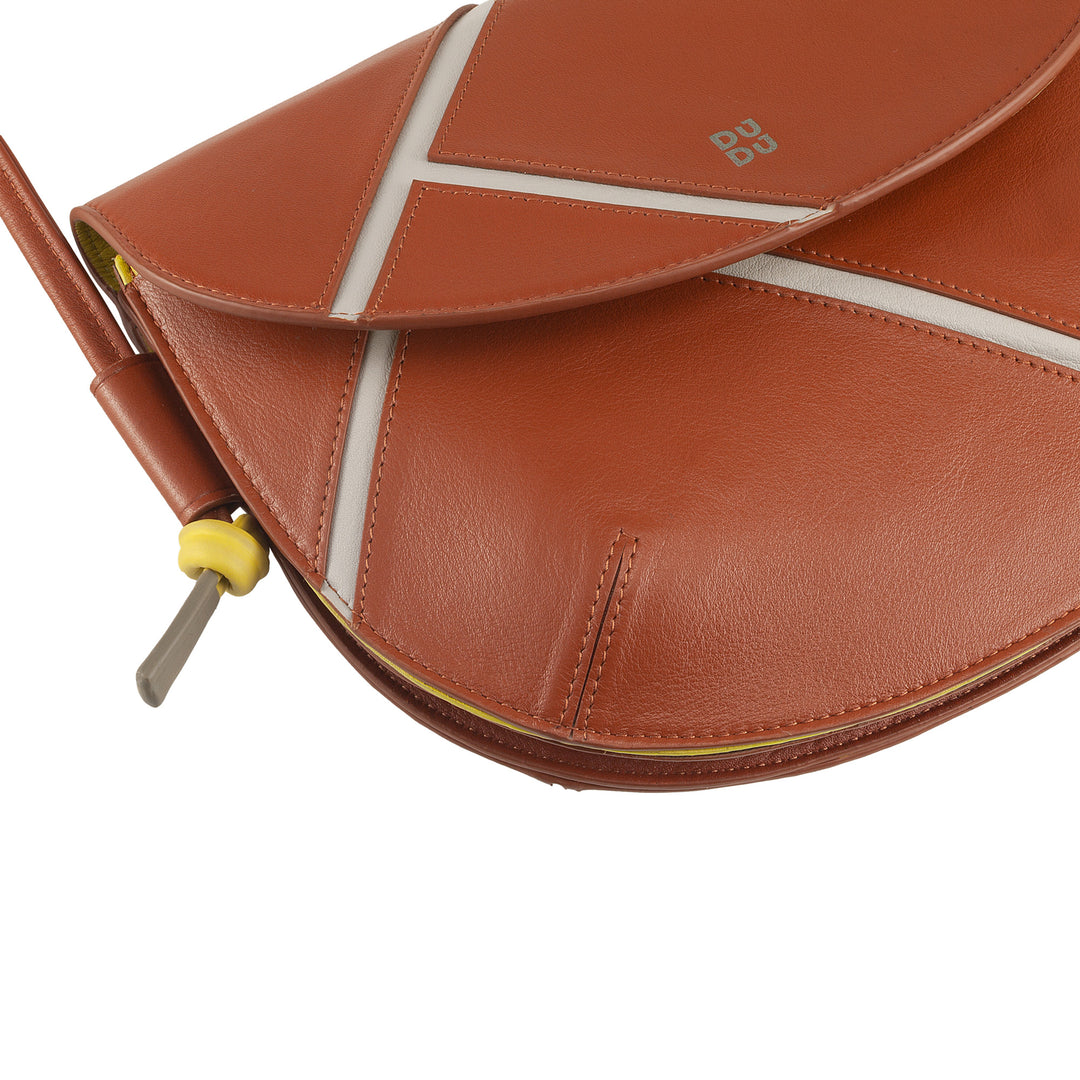 DUDU Damen-Umhängetasche aus echtem Leder – kleine Handtasche mit Klappverschluss im Tennis-Stil, verstellbarem Schultergurt und geräumigem Innenraum