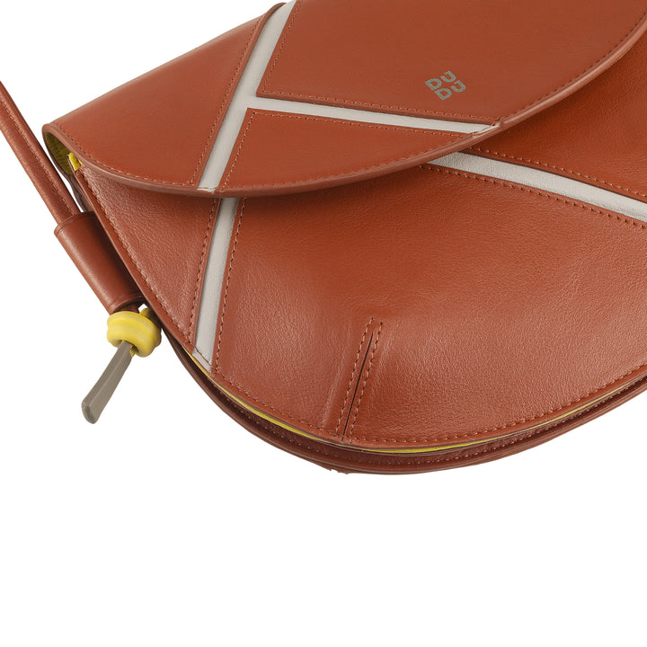 DUDU Damen-Umhängetasche aus echtem Leder – kleine Handtasche mit Klappverschluss im Tennis-Stil, verstellbarem Schultergurt und geräumigem Innenraum