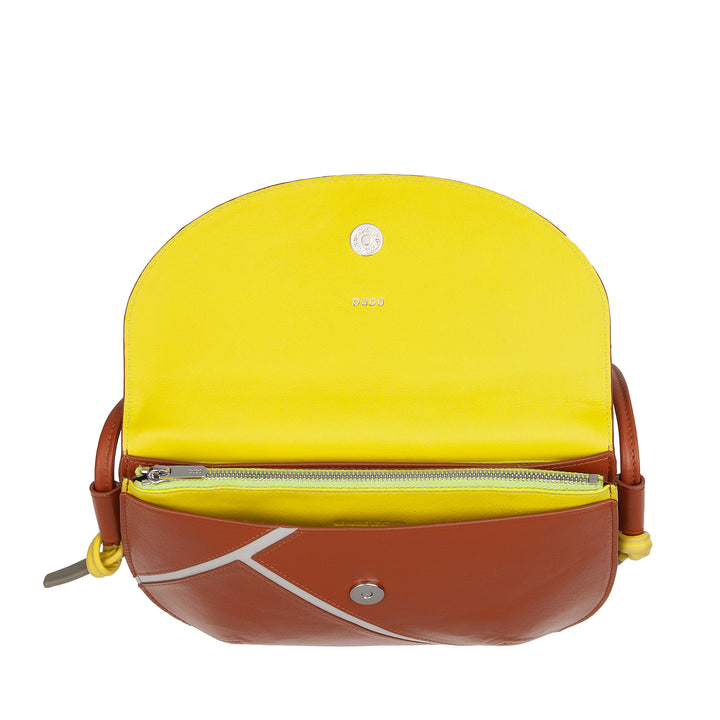 DUDU Damen-Umhängetasche aus echtem Leder – kleine Handtasche mit Klappverschluss im Tennis-Stil, verstellbarem Schultergurt und geräumigem Innenraum