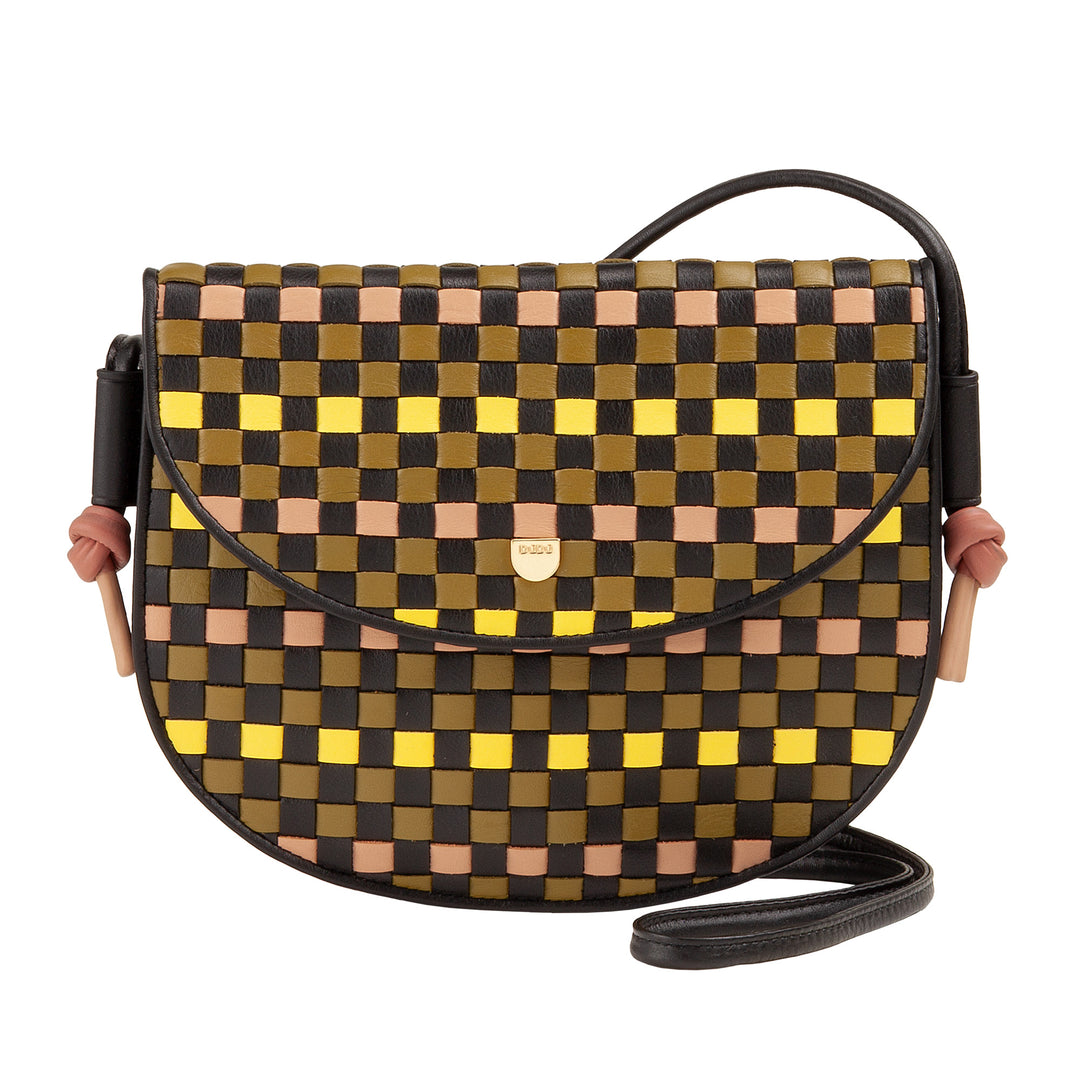 DUDU Small Woven Shoulder Bag in Genuine Leather with Flap - Elegant Handcrafted Women&