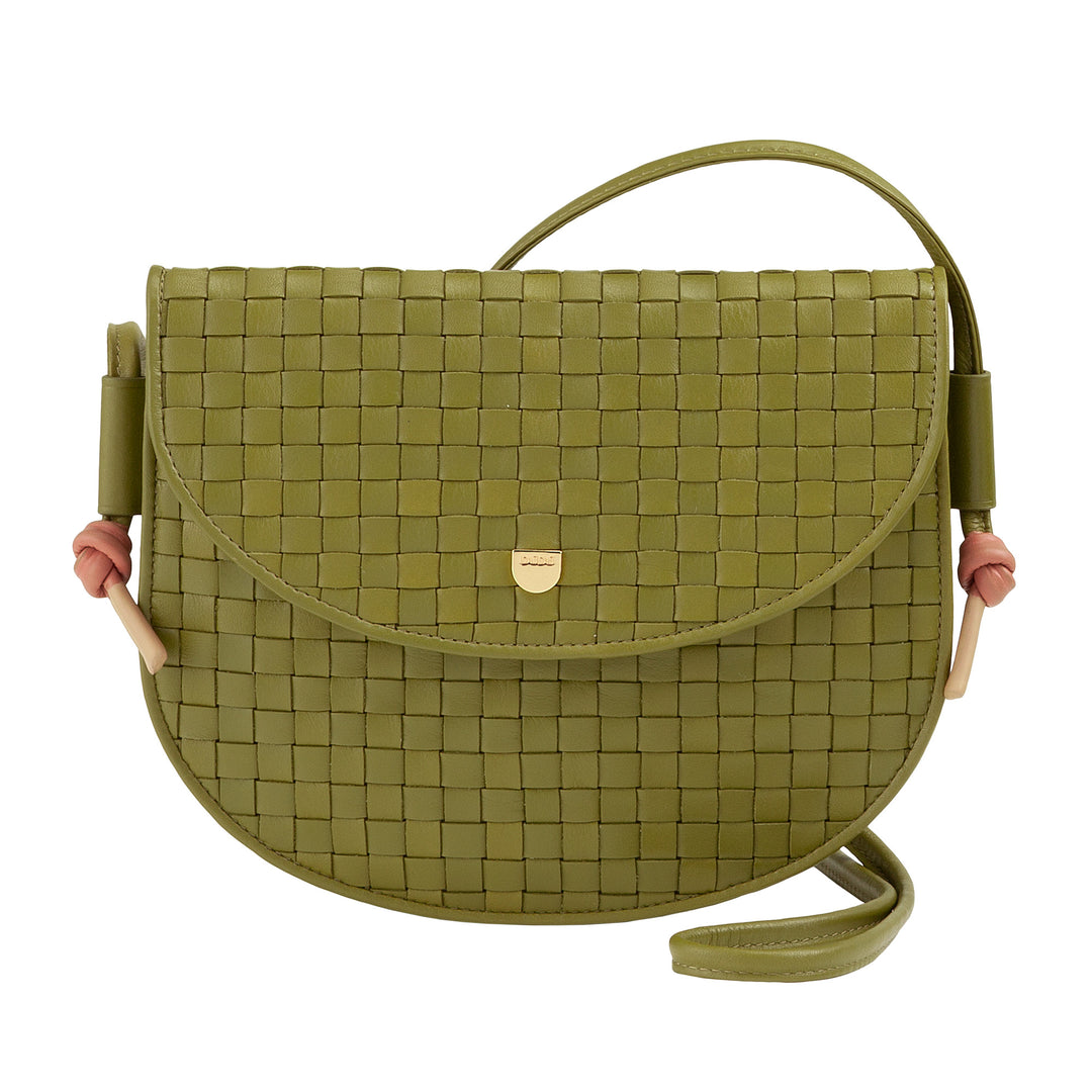 DUDU lille vævet skuldertaske i ægte læder med klap - Elegant håndlavet skuldertaske til kvinder, alsidig crossbody-håndtaske til daglig brug og begivenheder