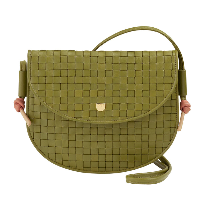 DUDU lille vævet skuldertaske i ægte læder med klap - Elegant håndlavet skuldertaske til kvinder, alsidig crossbody-håndtaske til daglig brug og begivenheder