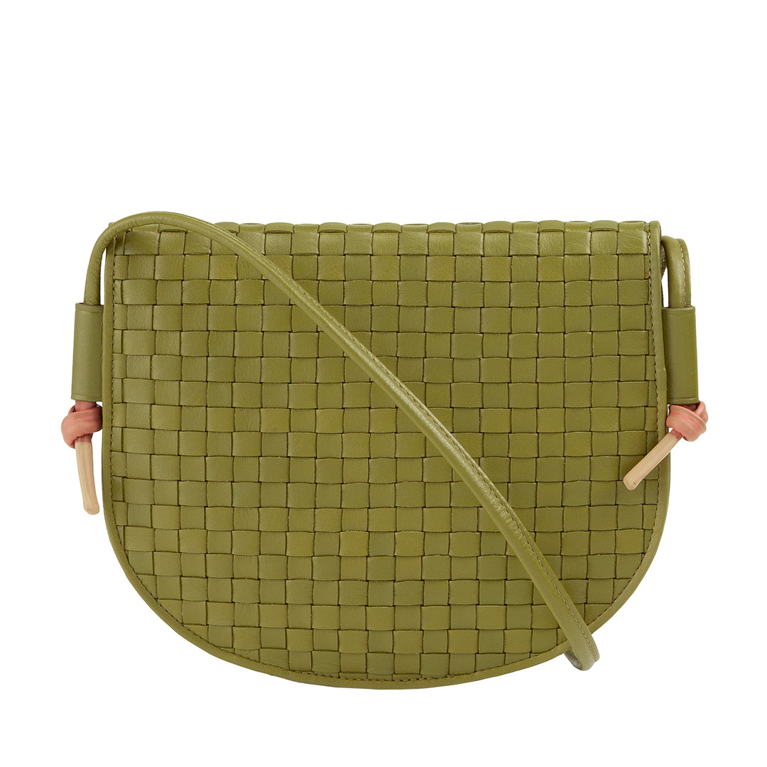 DUDU lille vævet skuldertaske i ægte læder med klap - Elegant håndlavet skuldertaske til kvinder, alsidig crossbody-håndtaske til daglig brug og begivenheder