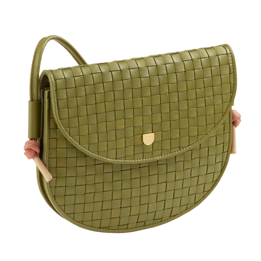 DUDU lille vævet skuldertaske i ægte læder med klap - Elegant håndlavet skuldertaske til kvinder, alsidig crossbody-håndtaske til daglig brug og begivenheder