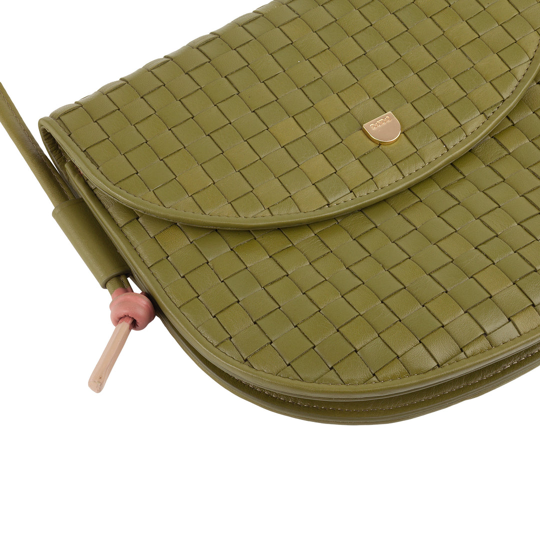 DUDU lille vævet skuldertaske i ægte læder med klap - Elegant håndlavet skuldertaske til kvinder, alsidig crossbody-håndtaske til daglig brug og begivenheder