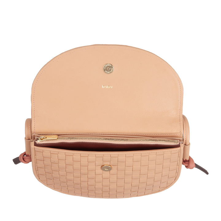 DUDU Small Woven Shoulder Bag in Genuine Leather with Flap - Elegant Handcrafted Women&