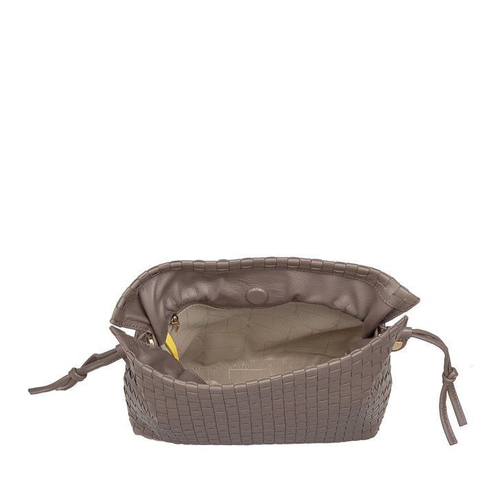 DUDU Damen-Umhängetasche aus gewebtem Leder mit Kordelzug, weich und geräumig, verstellbarer Schultergurt, Magnetverschluss, eleganter und handwerklicher Stil