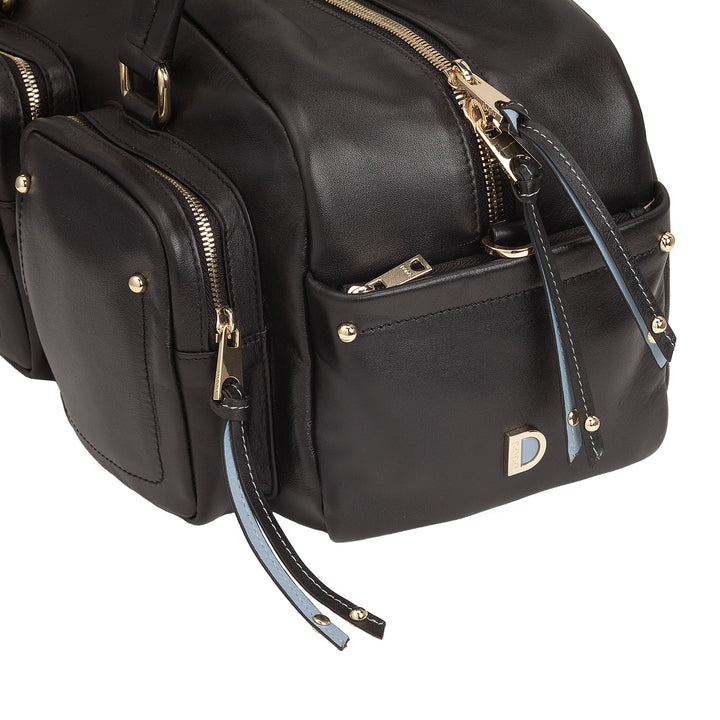 DUDU Große Damen-Umhängetasche aus Leder mit Außentaschen und abnehmbarem Schultergurt, geräumig und elegant – Hand- und Umhängetasche mit Reißverschluss, moderner Stil