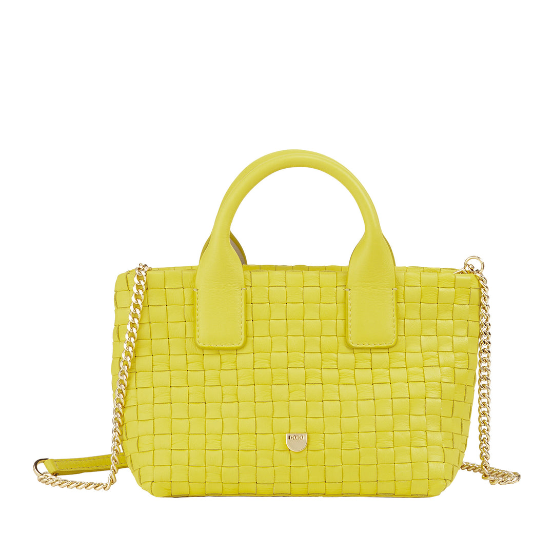 DUDU Kleine Damentasche aus gewebtem Leder mit Reißverschluss – elegante Mini-Tasche mit Ketten-Schultergurt, kompakte und raffinierte Handtaschen-Umhängetasche