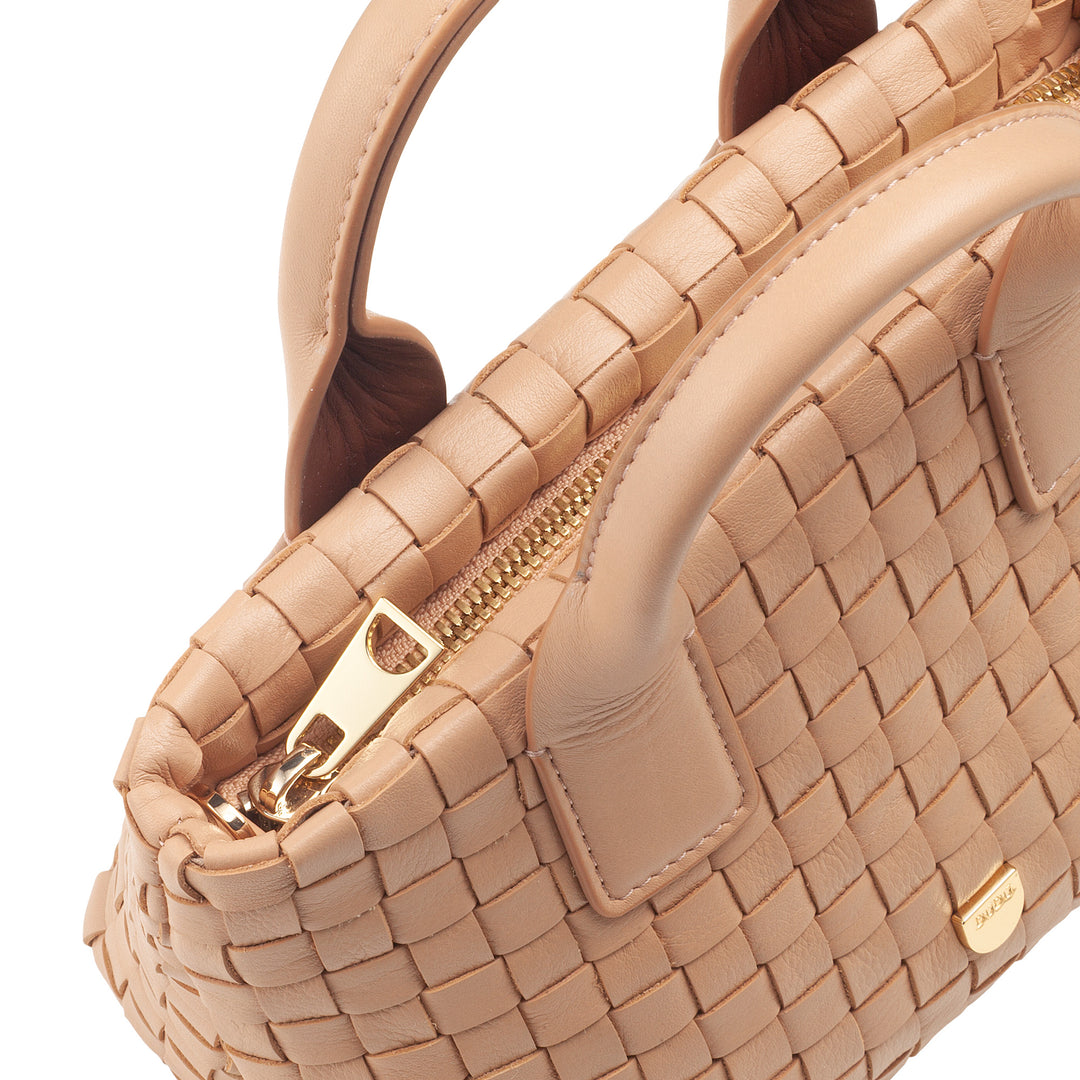 DUDU Kleine Damentasche aus gewebtem Leder mit Reißverschluss – elegante Mini-Tasche mit Ketten-Schultergurt, kompakte und raffinierte Handtaschen-Umhängetasche