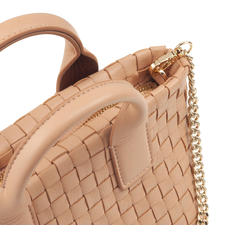 DUDU Kleine Damentasche aus gewebtem Leder mit Reißverschluss – elegante Mini-Tasche mit Ketten-Schultergurt, kompakte und raffinierte Handtaschen-Umhängetasche