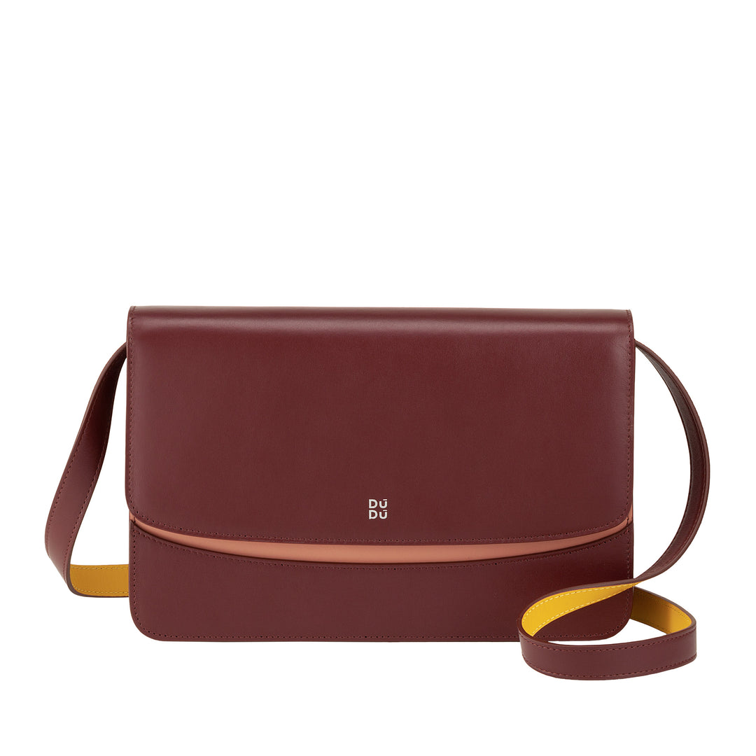 DUDU Bag shoulder bag in Made in Italy Leather Large elegant rigid design with flap, 3 compartments