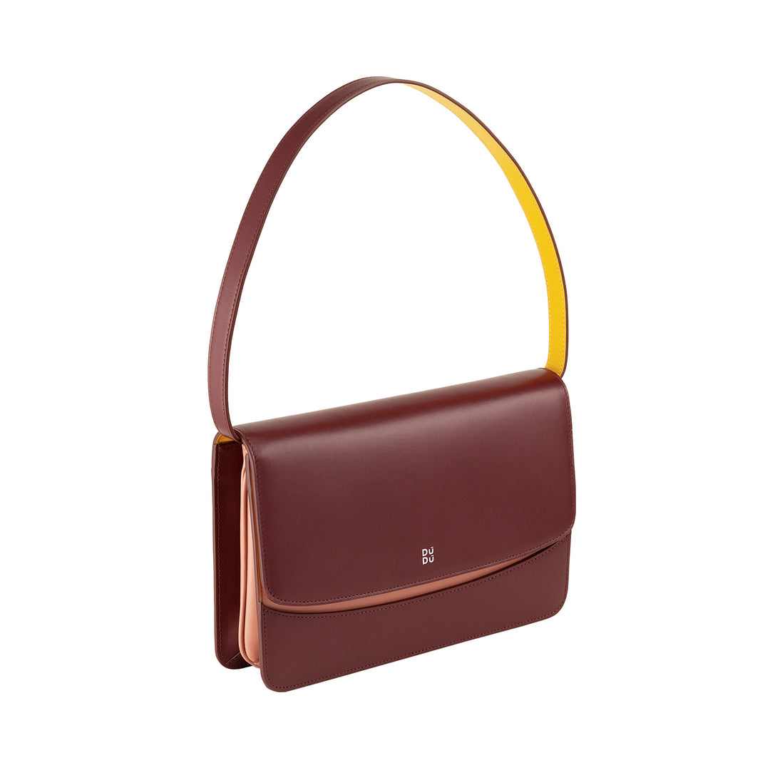 DUDU Bag shoulder bag in Made in Italy Leather Large elegant rigid design with flap, 3 compartments