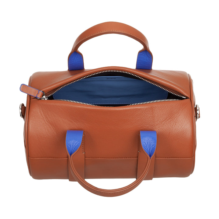 DUDU Women's Bag with real leather cylinder, cylindrical soft bag, barrel bag with shoulder strap and two handles, colorful elegant design