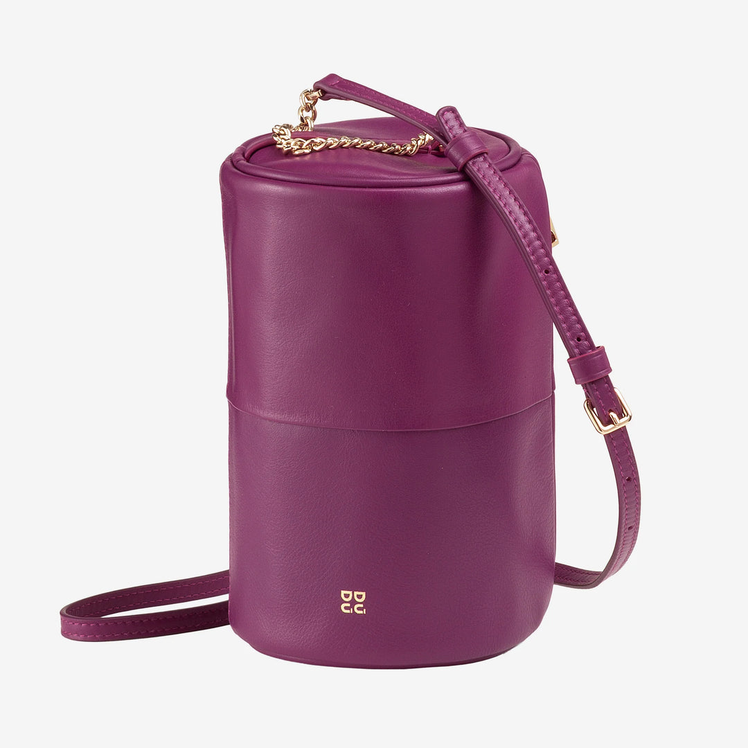 DUDU Zylindrische Damen-Ledertasche, Umhängetasche mit Kette und Leder, elegante, modische kleine Zylindertasche mit Reißverschluss