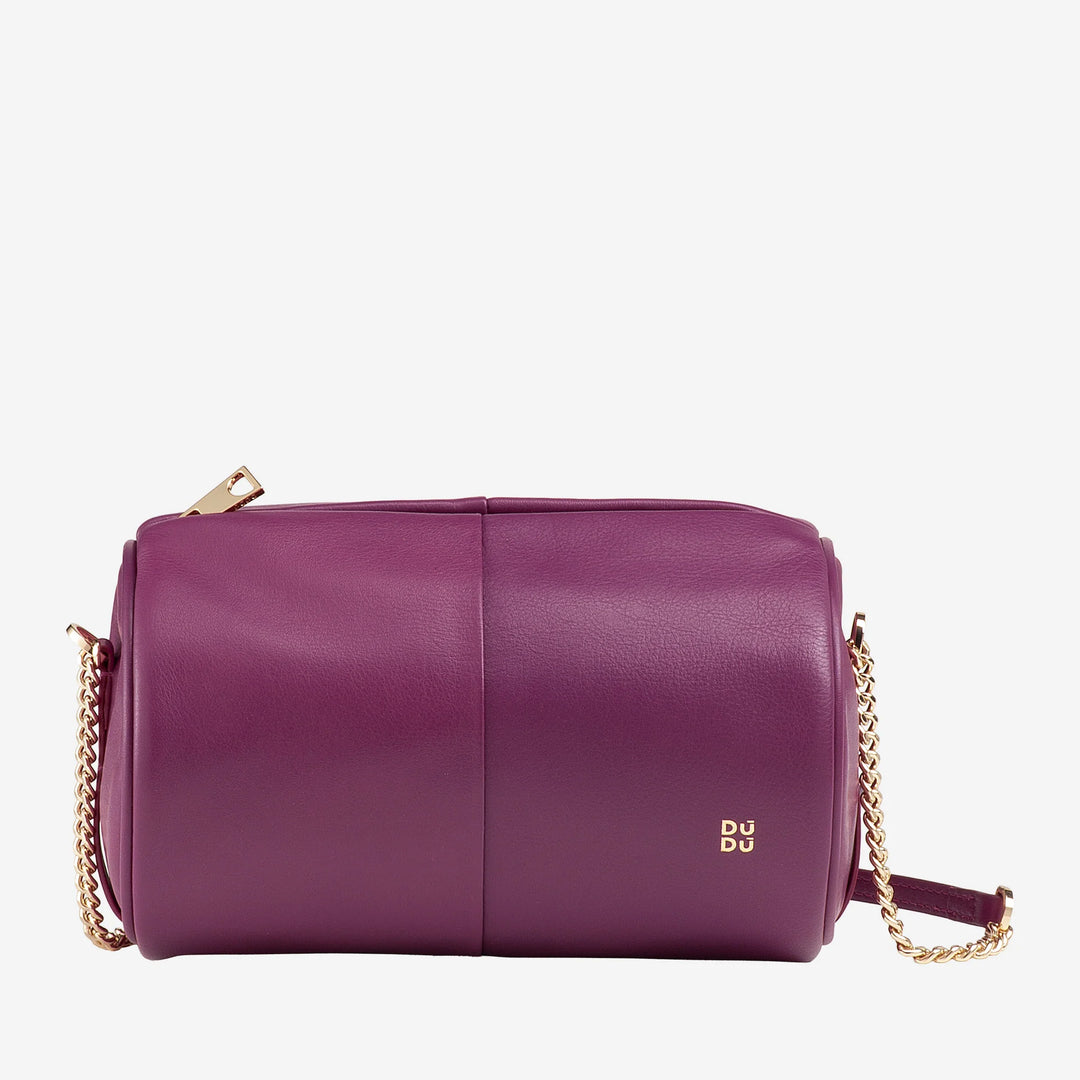 DUDU Zylindrische Damen-Ledertasche, Umhängetasche mit Kette und Leder, elegante, modische kleine Zylindertasche mit Reißverschluss
