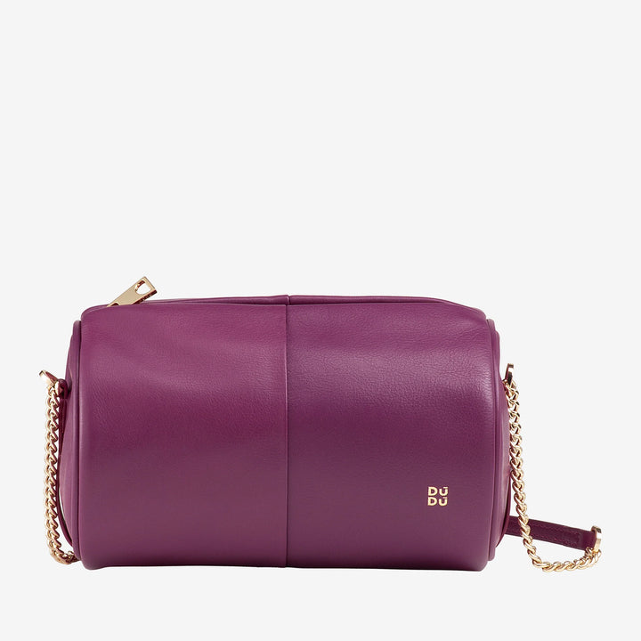DUDU Zylindrische Damen-Ledertasche, Umhängetasche mit Kette und Leder, elegante, modische kleine Zylindertasche mit Reißverschluss