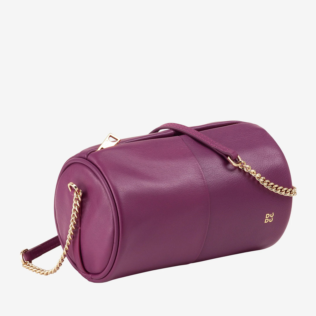 DUDU Zylindrische Damen-Ledertasche, Umhängetasche mit Kette und Leder, elegante, modische kleine Zylindertasche mit Reißverschluss