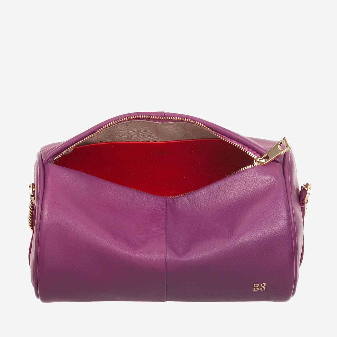 DUDU Zylindrische Damen-Ledertasche, Umhängetasche mit Kette und Leder, elegante, modische kleine Zylindertasche mit Reißverschluss