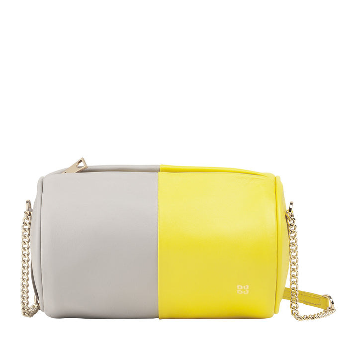 DUDU Women's Women's Leather Bag, shoulder bag with chain and leather, small fashion cylinder bag elegant with zipper