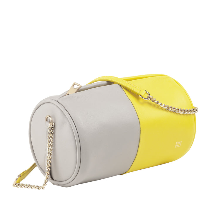 DUDU Women's Women's Leather Bag, shoulder bag with chain and leather, small fashion cylinder bag elegant with zipper