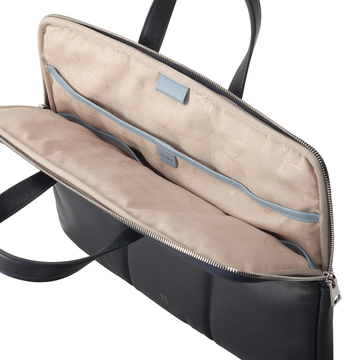 DUDU 14 tums bärbar datorväska för kvinnor med vadderad axelrem i läder, bärbar datorhållare MacBook Notebook upp till 14 tum Elegant väska mapp