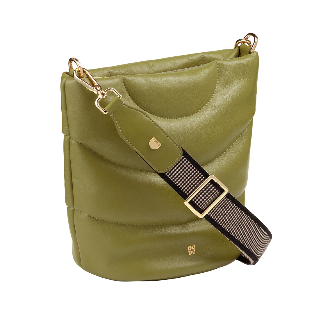 DUDU Damen-Umhängetasche und gepolsterter, gesteppter Schultergurt aus Nappaleder, große Tasche mit Reißverschluss und doppeltem Schultergurt, elegantes Design