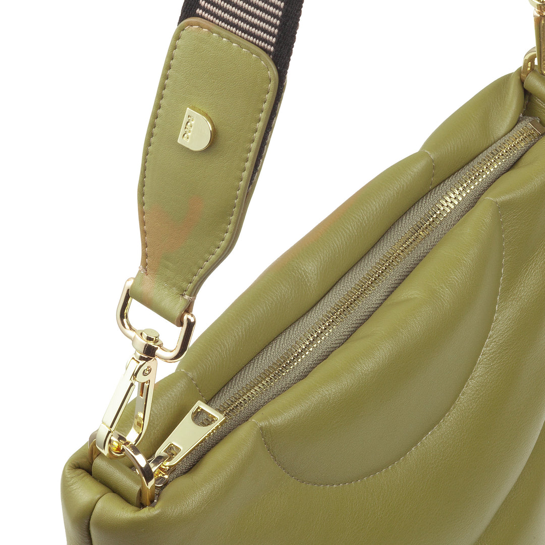 DUDU Damen-Umhängetasche und gepolsterter, gesteppter Schultergurt aus Nappaleder, große Tasche mit Reißverschluss und doppeltem Schultergurt, elegantes Design