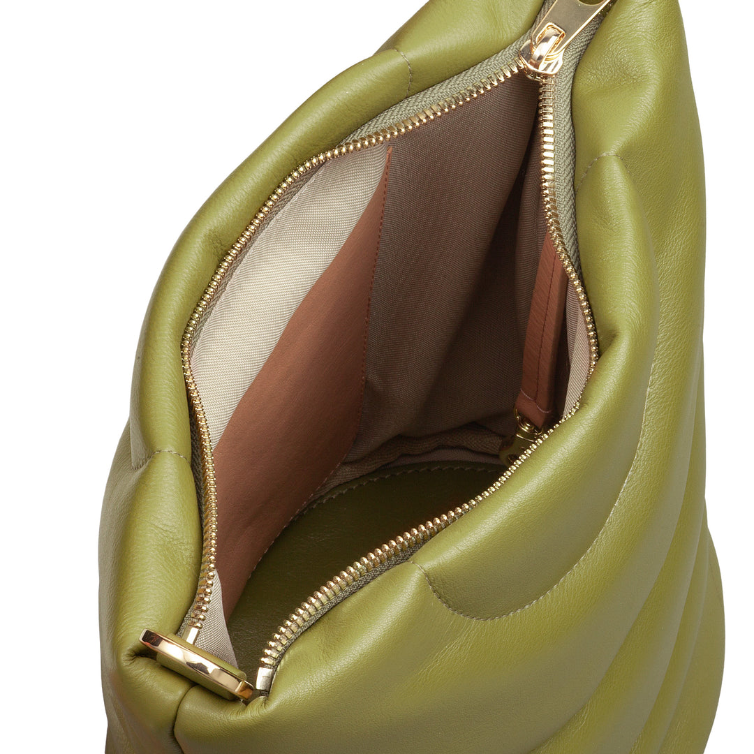 DUDU Damen-Umhängetasche und gepolsterter, gesteppter Schultergurt aus Nappaleder, große Tasche mit Reißverschluss und doppeltem Schultergurt, elegantes Design