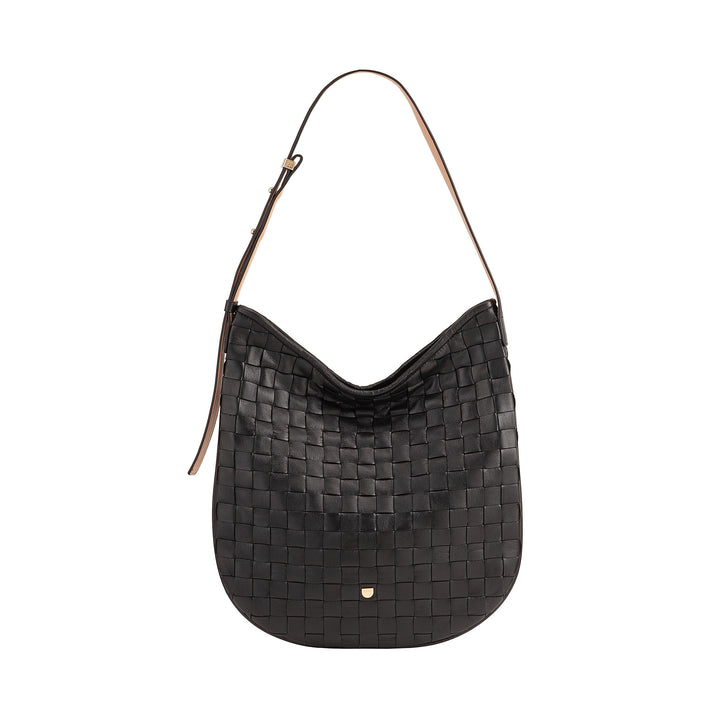 DUDU Damen-Umhängetasche aus gewebtem Leder – elegante Hobo-Tasche mit Reißverschluss, Umhängetasche aus echtem Leder mit verstellbarem Griff und geräumigem Innenraum