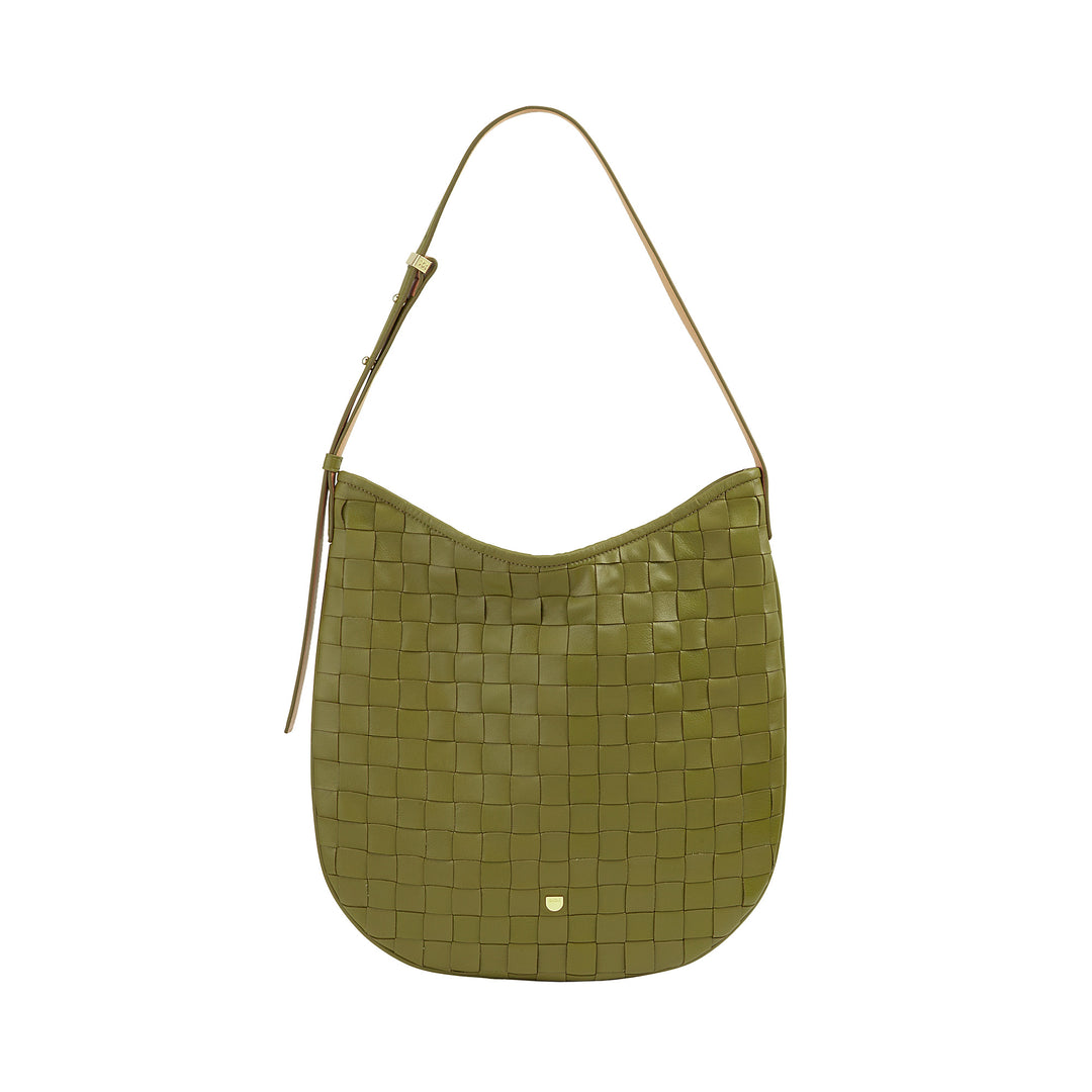 DUDU Skuldertaske til kvinder i vævet læder - Elegant Hobo-taske med lynlås, skuldertaske i ægte læder med justerbart håndtag og rummeligt interiør