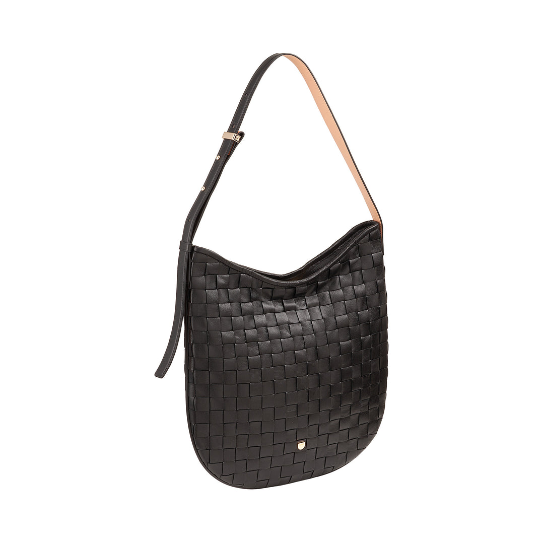 DUDU Damen-Umhängetasche aus gewebtem Leder – elegante Hobo-Tasche mit Reißverschluss, Umhängetasche aus echtem Leder mit verstellbarem Griff und geräumigem Innenraum