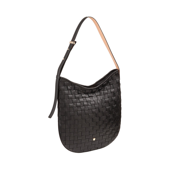 DUDU Damen-Umhängetasche aus gewebtem Leder – elegante Hobo-Tasche mit Reißverschluss, Umhängetasche aus echtem Leder mit verstellbarem Griff und geräumigem Innenraum