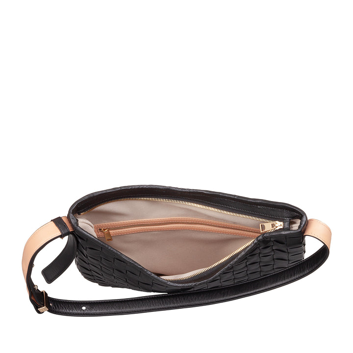 DUDU Damen-Umhängetasche aus gewebtem Leder – elegante Hobo-Tasche mit Reißverschluss, Umhängetasche aus echtem Leder mit verstellbarem Griff und geräumigem Innenraum
