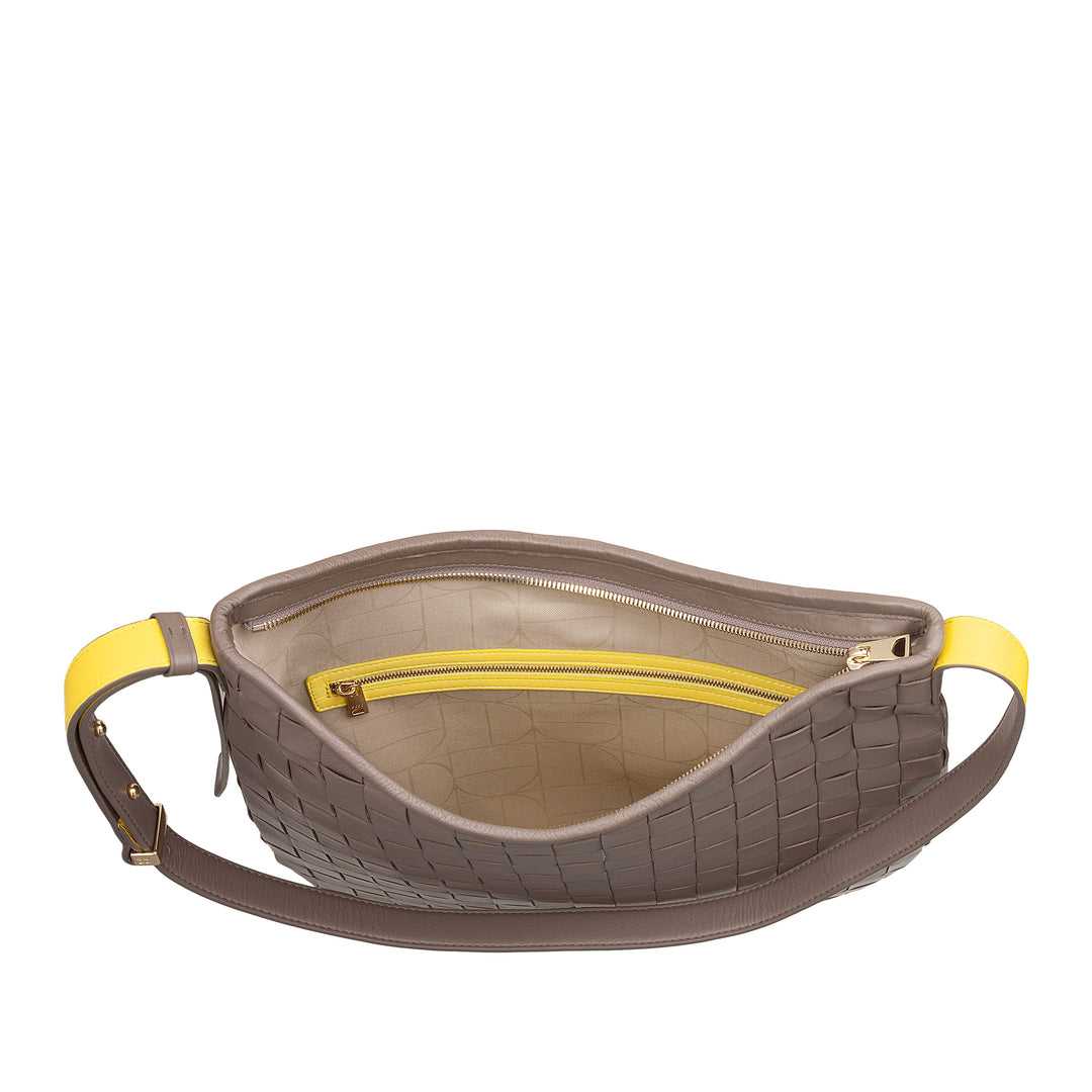 DUDU Skuldertaske til kvinder i vævet læder - Elegant Hobo-taske med lynlås, skuldertaske i ægte læder med justerbart håndtag og rummeligt interiør