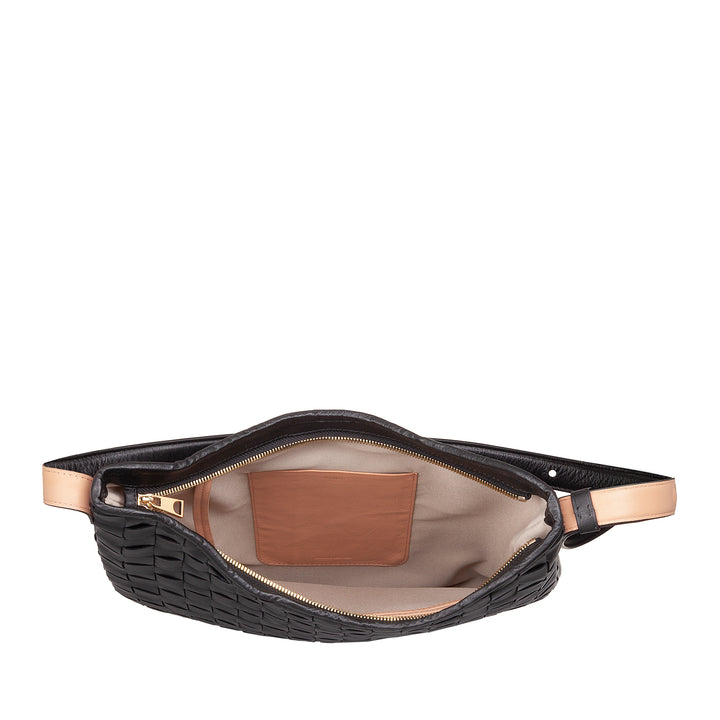 DUDU Damen-Umhängetasche aus gewebtem Leder – elegante Hobo-Tasche mit Reißverschluss, Umhängetasche aus echtem Leder mit verstellbarem Griff und geräumigem Innenraum