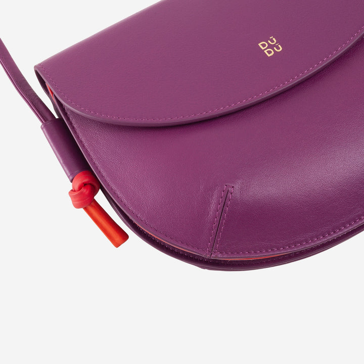 DUDU Damen Umhängetasche mit Klappe aus echtem Leder, kleine Umhängetasche mit magnetischer Knopfklappe, Handtasche
