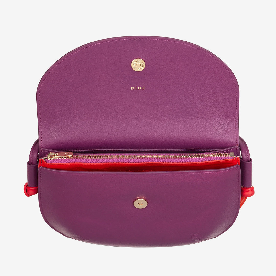 DUDU Damen Umhängetasche mit Klappe aus echtem Leder, kleine Umhängetasche mit magnetischer Knopfklappe, Handtasche