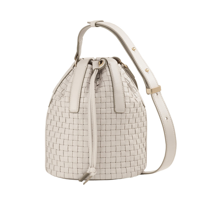 DUDU Große Damen-Beuteltasche aus gewebtem Leder – elegante Umhängetasche mit verstellbarem Schultergurt, Kordelzug und interner Clutch – lässig-schicker Handwerker-Stil für Arbeit und Freizeit