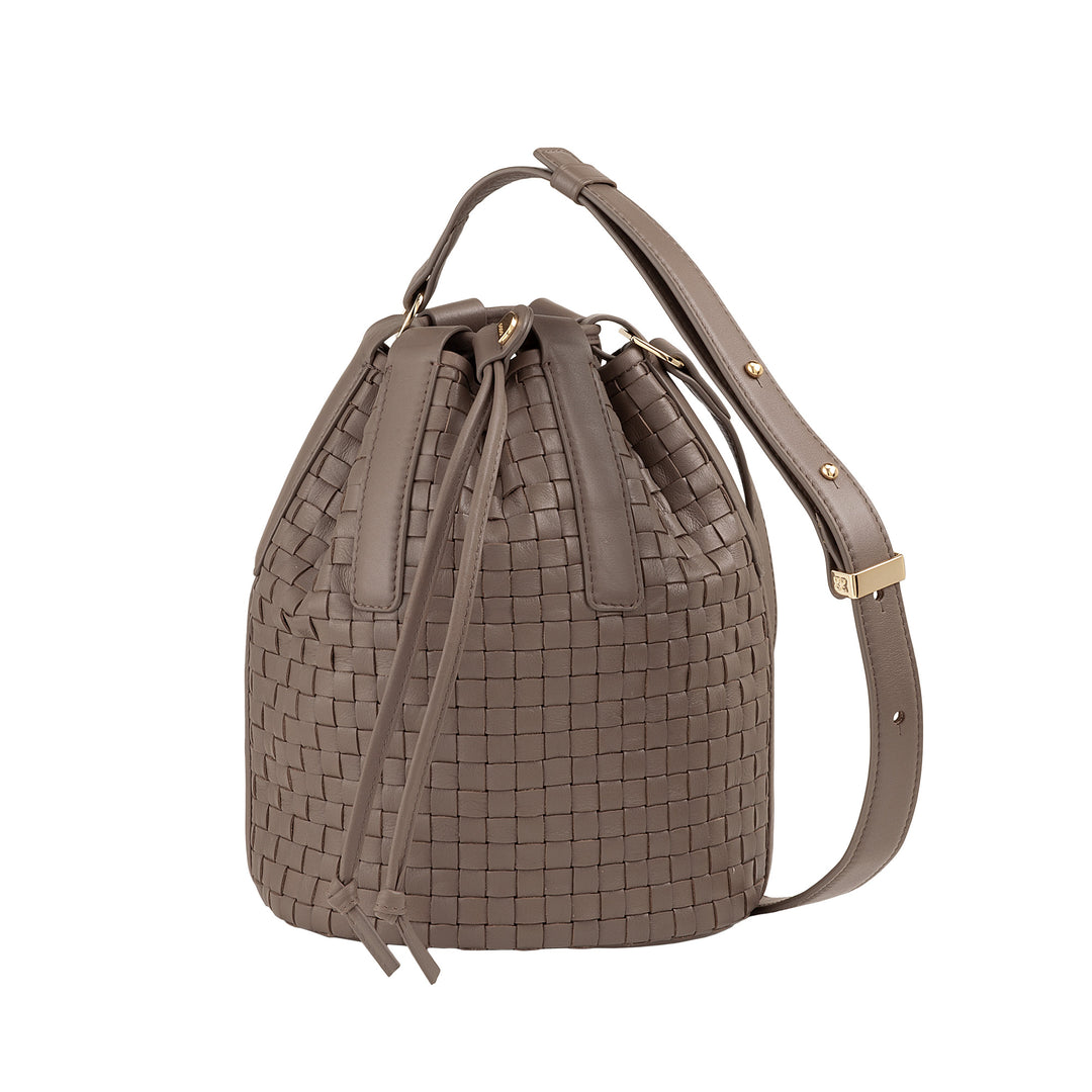 DUDU Large Bucket Bag til kvinder i vævet læder - Elegant Crossbody skuldertaske med justerbar skulderrem, snøre og indvendig clutch - Casual Chic Artisan Style til arbejde Fritid