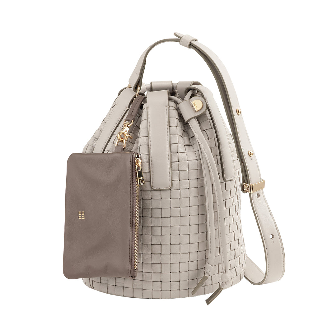 DUDU Große Damen-Beuteltasche aus gewebtem Leder – elegante Umhängetasche mit verstellbarem Schultergurt, Kordelzug und interner Clutch – lässig-schicker Handwerker-Stil für Arbeit und Freizeit
