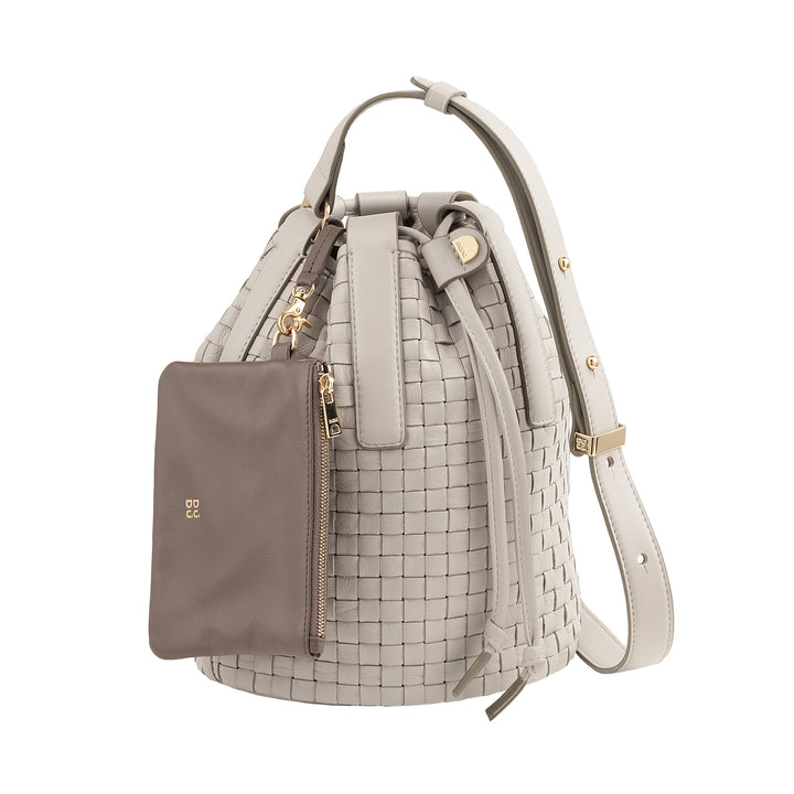 DUDU Große Damen-Beuteltasche aus gewebtem Leder – elegante Umhängetasche mit verstellbarem Schultergurt, Kordelzug und interner Clutch – lässig-schicker Handwerker-Stil für Arbeit und Freizeit